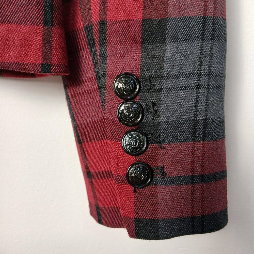 Vintage Chic by Jacob Red Black Plaid Blazer Women’s XS Tartan One Button Retro - Picture 7 of 10
